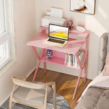 ODK Small Desk, 27.5 Inch Small Computer Desk for Small Spaces, Compact Desk with Storage, Tiny Desk Study Desk with Monitor Stand for Home Office, Pink ODK