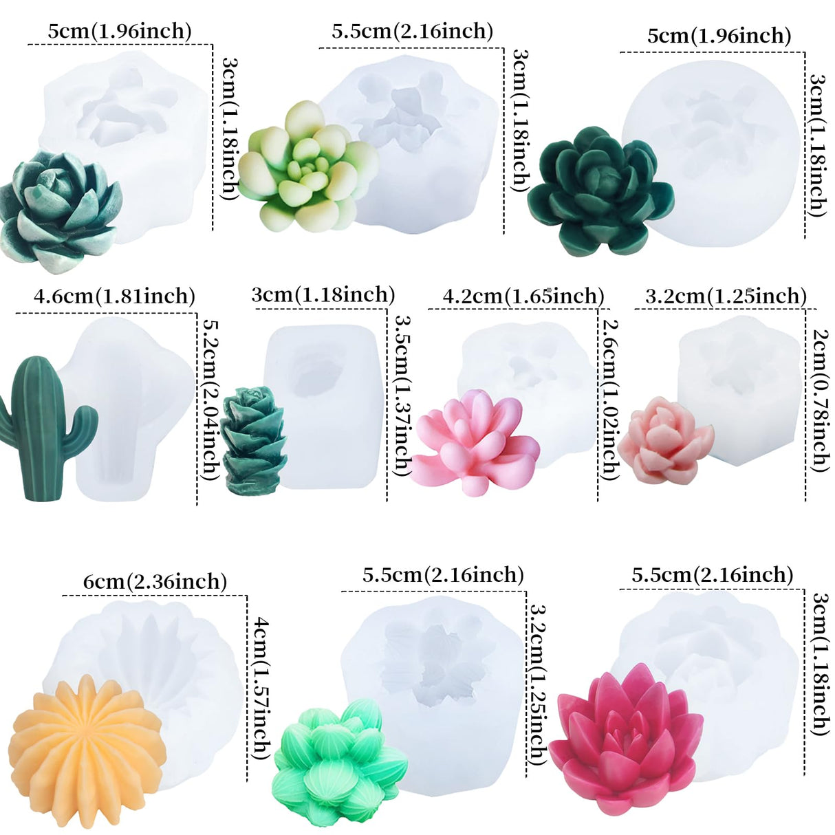 EuTengHao Succulent Silicone Molds, 3D Flower Resin Mold for Candle Soap Cake Decoration Making, Plant Flower Wax Scented Candle Soap Silicone Molds (10Pcs) EuTengHao
