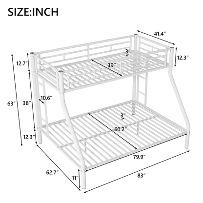 Twin XL Over Queen Bunk Beds with Ladder and Full Length Guardrail, Heavy Duty Bunk Beds/Twin XL Over Queen Bunk Bed for Kids, Twin XL Over Queen Bunk Bed White