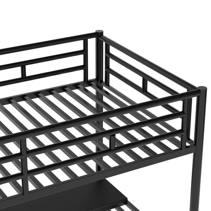 SOFTSEA Heavy Duty Twin Metal Loft Bed with Stairs and Integrated Desk - WoodArtSupply