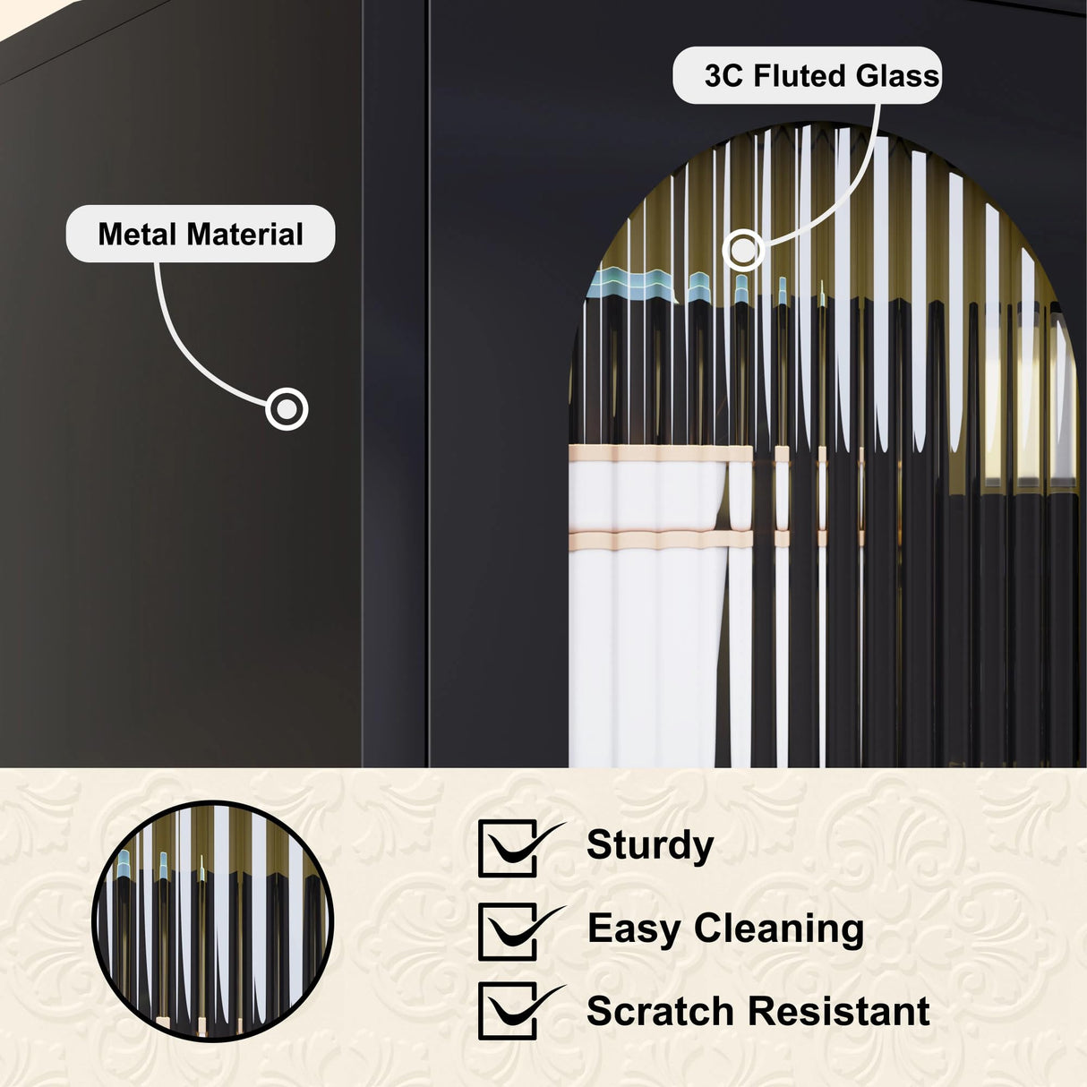 YILFANA 71” Tall Glass Cabinet, Display Case with Glass Doors and Lights, Metal Storage Cabinets, Hutch Cabinet with Adjustable Shelves, Storage Cabinets for Dining Room, Living Room,Kitchen, Black YILFANA