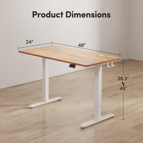 FAMISKY Height Adjustable Standing Desk, 48x 24 Inch Electric Stand up Home Office Table, Sit Stand Desk Computer Workstation with Splice Board, White Frame & Light Rustic Brown Desktop FAMISKY
