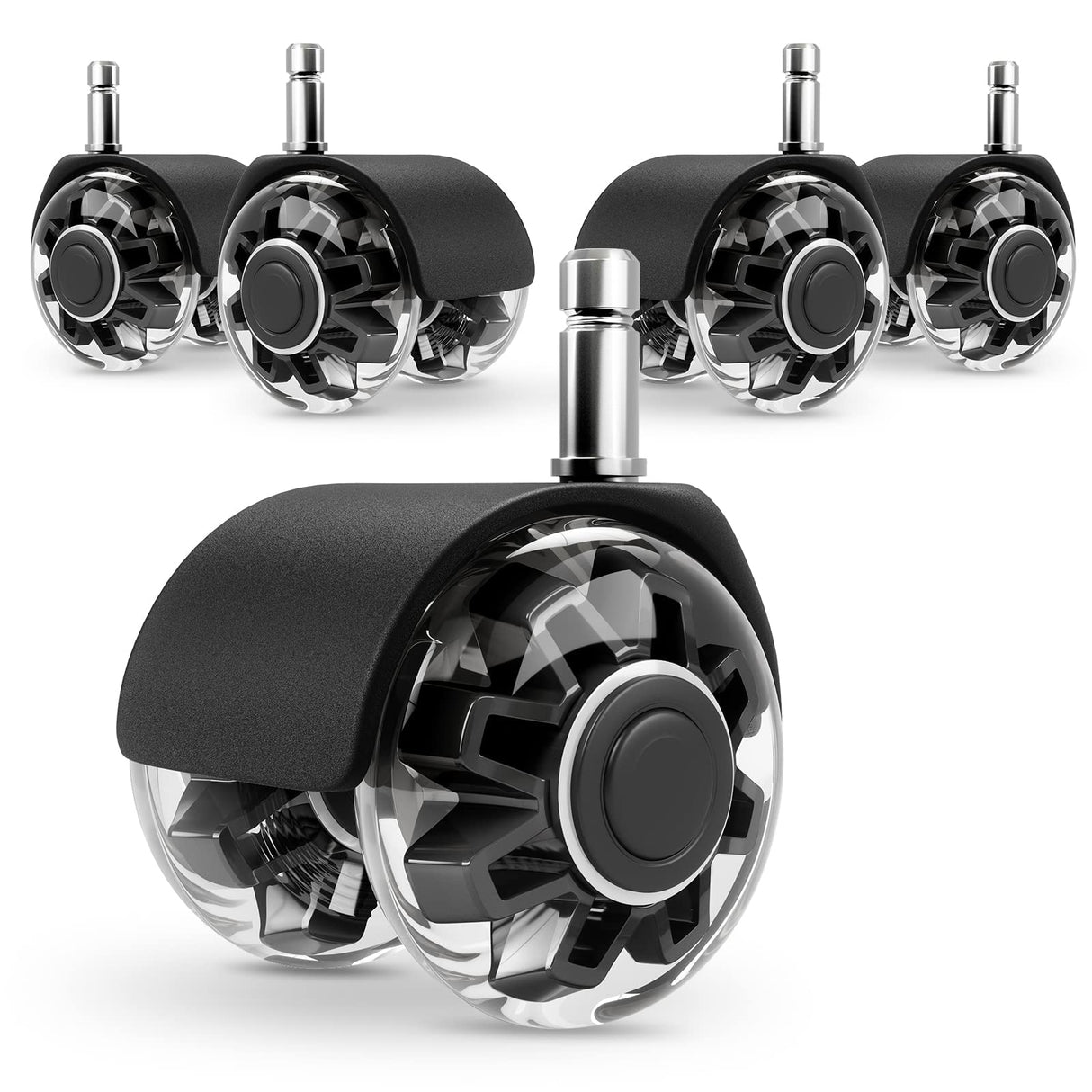 Office Chair Caster Wheels (Set of 5),Heavy-Duty Chair Wheels Support 2200lbs,Mute Rubber Chair Casters for Hardwood Floors and Carpet,2 Inch Universal Fit (Black) Omyoffice