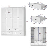 MOUMON 4 Shutter Door Wardrobe Armoire Closet with Shelves and Drawers, Armoire Wardrobe Closet with 2 Hanging Rods, for Bedroom White (59”W x 19”D x 70.9”H) MOUMON