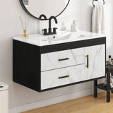 YITAHOME 36 Floating Vanity with Sink, Wall Mounted Bathroom Cabinet Vanity with Soft-Close System Cabinet, Marble Pattern, 2 Drawers & Pre-drilled Three Holes YITAHOME