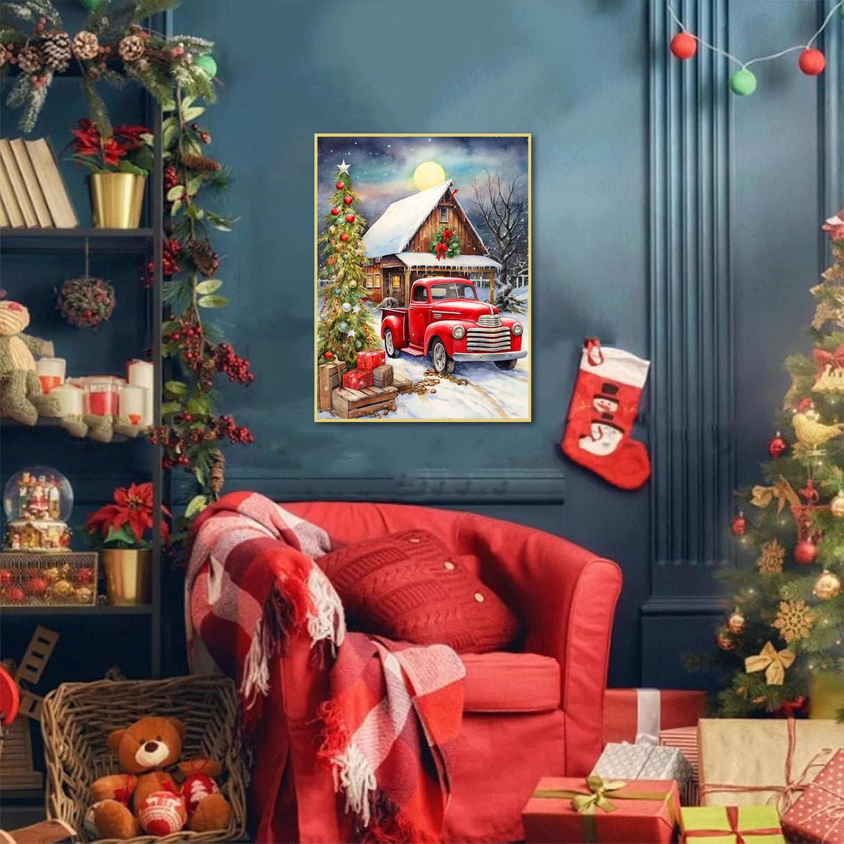 WEMEON Christmas Paint by Numbers Kit for Adults- Red Truck Adult Paint by Number Kits on Canvas Arts Crafts for Adults(16 x 20 Inch) WEMEON