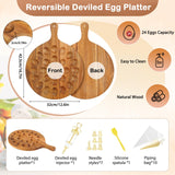 Reversible Wood Deviled Egg Platter Charcuterie Board, 24 Slots Deviled Egg Tray with Injector Piping Tool Silicone Spatula Piping Bag for Easter Party Essentials (16.7''x12.6''x0.78''. 24 slots) FACULX
