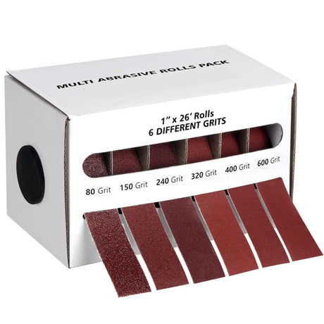 Emery Cloth Roll, 6 Grits 1'' x 26' Sand Paper Roll with Dispenser, 80 150 240 320 400 600 Grit Sandpaper Assortment, Wet Sanding Paper for Metal Automotive Furniture Wood HL-YMXQ