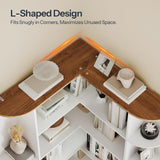 HOOBRO Corner Bookshelf, L-Shaped Bookcase with Display Shelf for Home Office, Living Room, 74" Tall Corner Bookcase, 6-Tier Bookcase with Open Storage, Wooden Corner Bookshelves, White WH80SJ01 HOOBRO