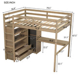 Harper & Bright Designs Full Size Loft Bed with Desk, Storage Shelves and Drawers, Solid Wood Loft Bed Frame with Built-in Wardrobe, Walnut Harper & Bright Designs
