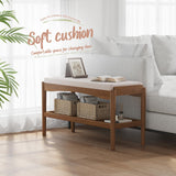 STDDRE Shoe Bench Entryway Bamboo 2-Tier Shoe Rack with Cushion Padded Seat Shoe Bench Organizer Stable for Entry, Hallway, Living Room, Bedroom, Closet (31.5 * 11.4 * 16.5IN, Brown-Beige) STDDRE