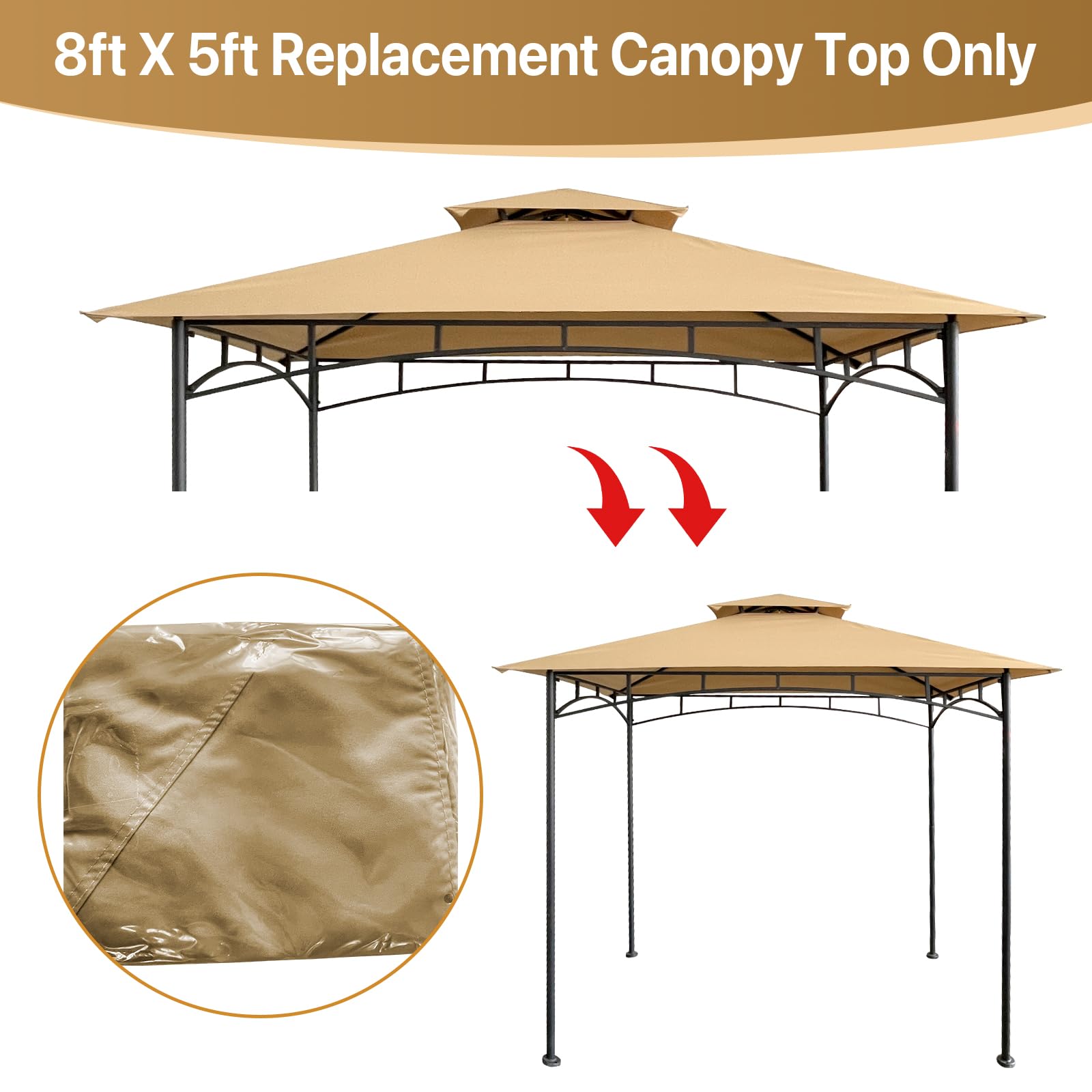 HETTRICK Gazebo Replacement Canopy 5x8 Shelter Double Tiered BBQ Cover Grill Shelter for Shop Garden Patio Yard Outdoor （Beige） - WoodArtSupply