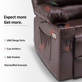 MCombo Power Lift Recliner Chair Sofa with Massage and Heat for Elderly People, Cup Holders, USB Ports, Side Pockets, Faux Leather 7095 (Medium-Regular, Dark Brown) MCombo