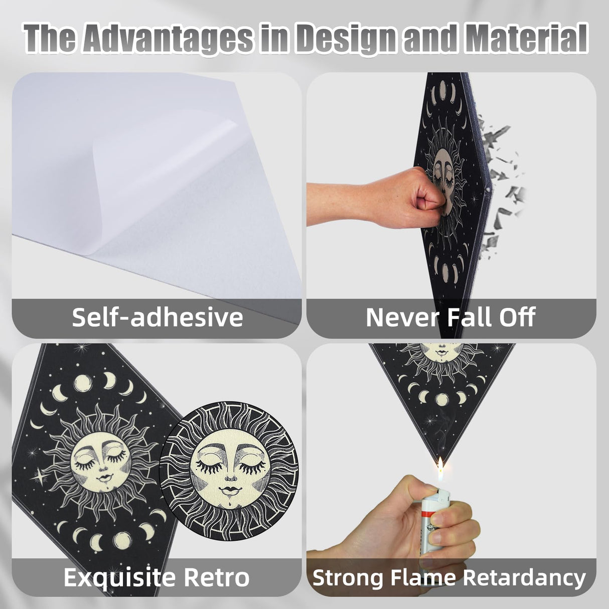 Tutmyrea 6 Pack Art Acoustic Panels Soundproof Wall Panels with Self-Adhesive, 20x12inchs Sound Absorbing Panels Boho Wall Decor, Gothic Decorative Acoustical Wall Panels Moon Stars Sun Phases Tutmyrea