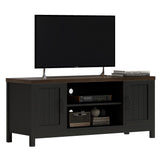 ChooChoo Farmhouse TV Stand, Wood Grooved Door Entertainment Center with Storage Cabinets and Open Shelves, Rustic Media Console up to 55 inches for Living Room, Bedroom, Black ChooChoo