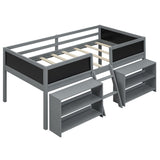 Bellemave Twin Low Loft Bed with Movable Shelves, Chalkboard, and Storage - Gray Bellemave