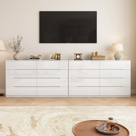 ZORPLIX White Wood Dresser, 8 Drawer Dressers for Clothes Storage for Bedroom, Modern Dresser with Wide Drawers, Wide Wooden Chest Drawers for Living Room, Entryway, TV Stand ZORPLIX