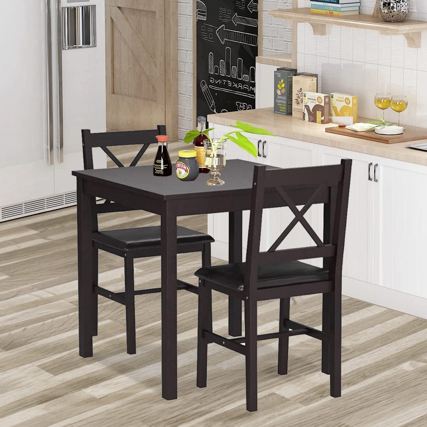 Hudada Kitchen Table Set 3 Piece Dining Table Set Sturdy Wooden Square Table and Chair Breakfast Table Set for 2 Person, Small Dining Room Table Set