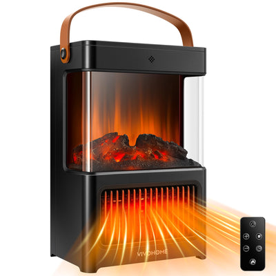 VIVOHOME Portable Electric Fireplace Heater with Realistic Logs and Flame Effect, Freestanding Space Heater with Touch Control and Remote, Mini Fireplace with Timer, Overheat Protection