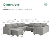 HONBAY Oversized Modular Sectional Sofa Modern Fabric Sectional Couch with Reversible Chaise U Shaped Modular Sofa Set Sleeper Sectional Couch with Stoarge Seats in Grey HONBAY