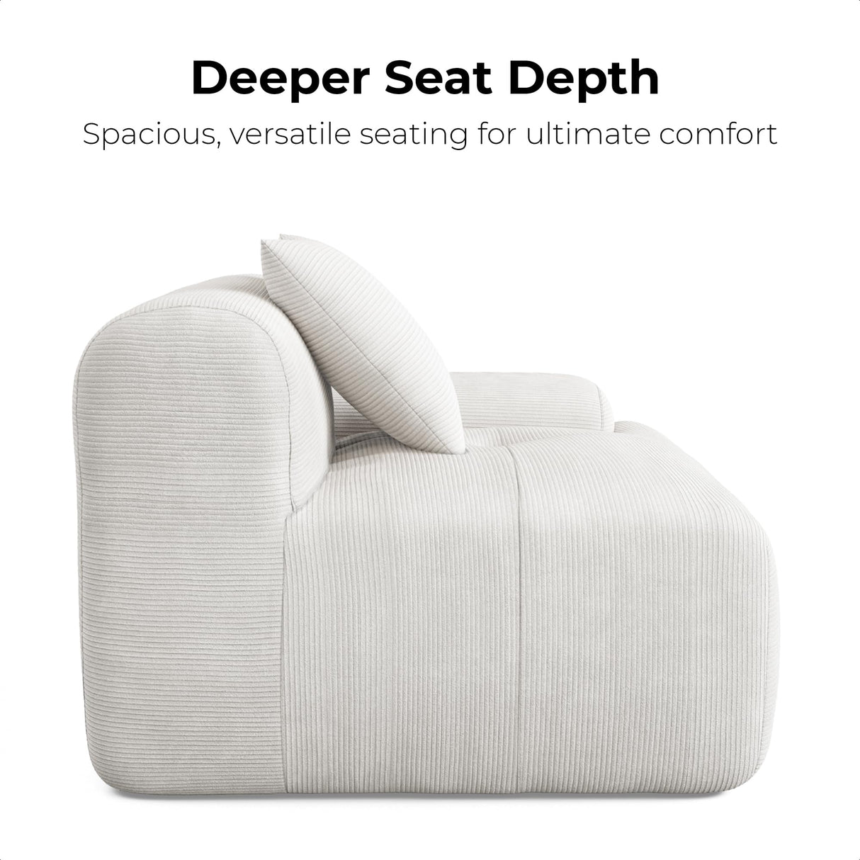 LIKIMIO 118" Modern L-Shaped Modular Sectional Sofa for Living Room, Corduroy Upholstery Beige, Oversized 3-Seater Couch with Deep Seat and Movable Ottoman – No Assembly LIKIMIO