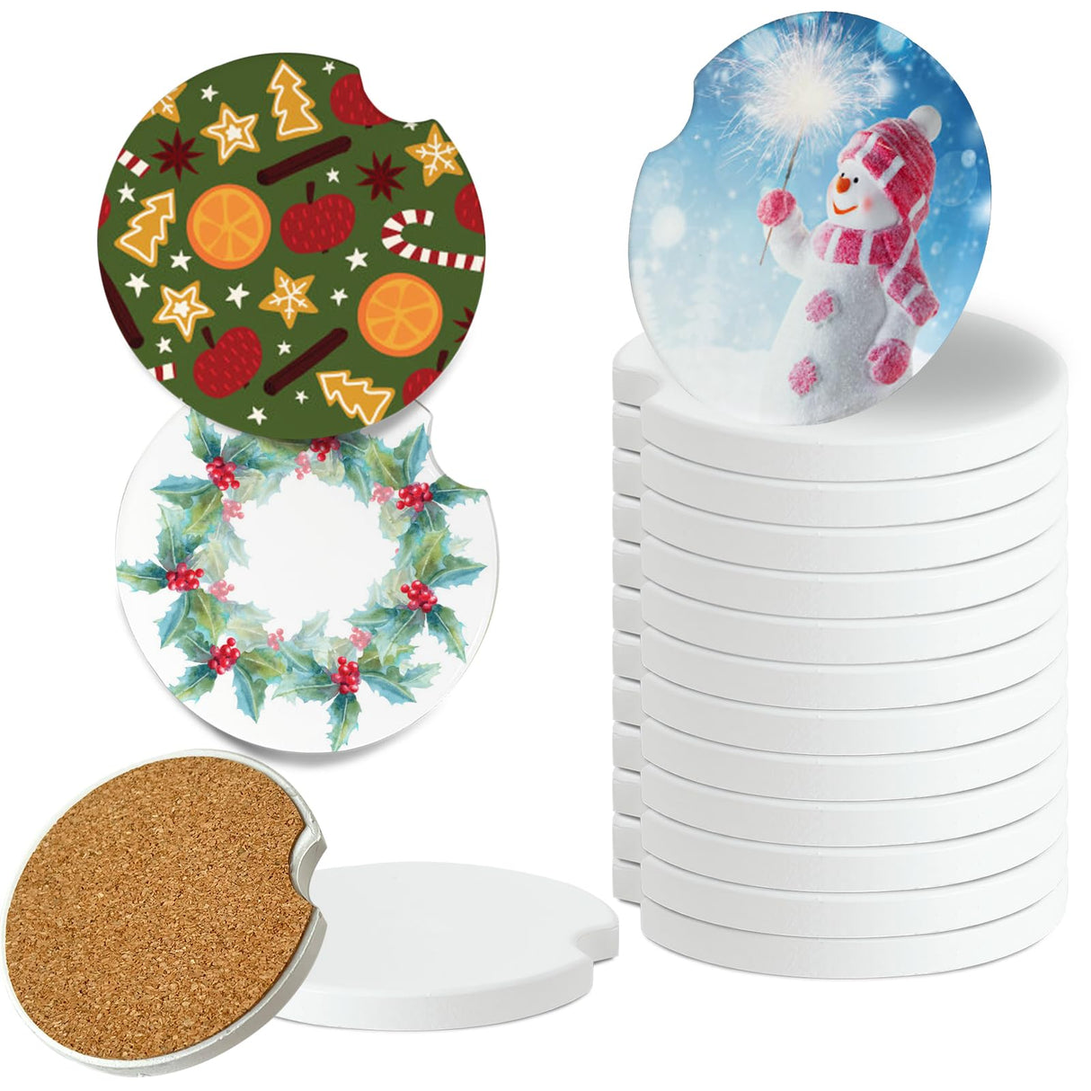 Ceramic Sublimation Blanks Car Coasters for Car Cup with Finger Notch for Easy Removal Ceramic Car Cupholder Auto Cupholder Keep Vehicle from Cold Drink Sweat Stain Spill (12) BOMSI