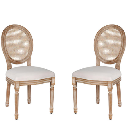 Polar Aurora Dining Chairs Set of 2 Beige Rattan Round Back with Solid Wood Legs and Frame for French Country Kitchen Dining Room - WoodArtSupply