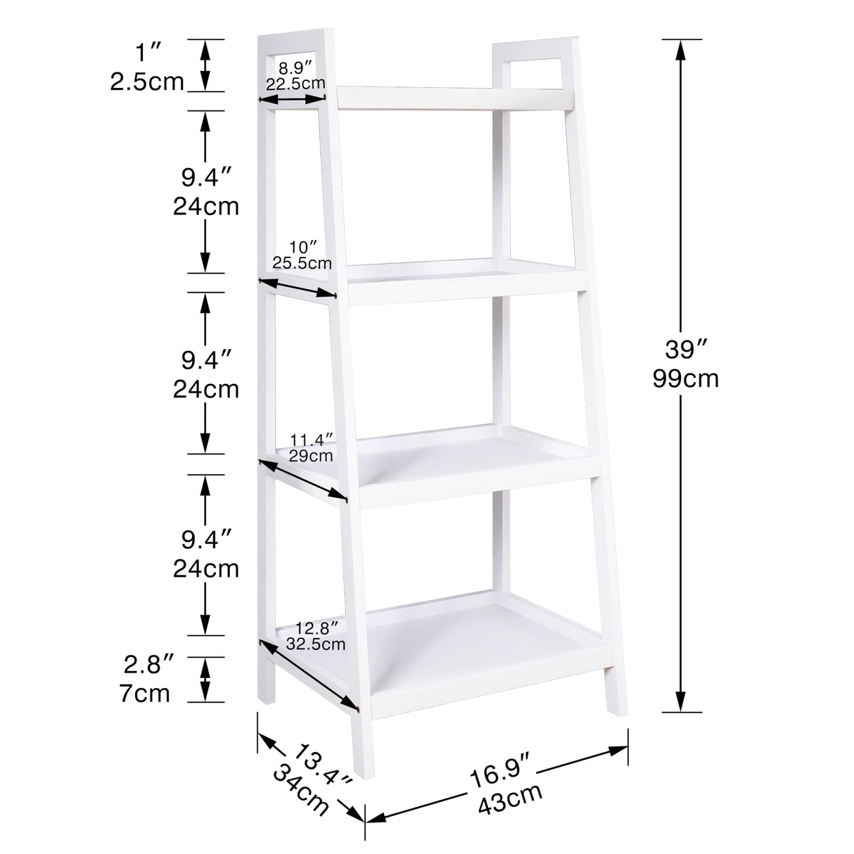 SMIBUY Ladder Shelf, 4 Tier Bamboo Bookshelf, Bathroom Storage Organizer Plant Display Stand, Freestanding Open Shelving Unit with Handles for Home Office (White) SMIBUY