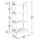 SMIBUY Ladder Shelf, 4 Tier Bamboo Bookshelf, Bathroom Storage Organizer Plant Display Stand, Freestanding Open Shelving Unit with Handles for Home Office (White) SMIBUY