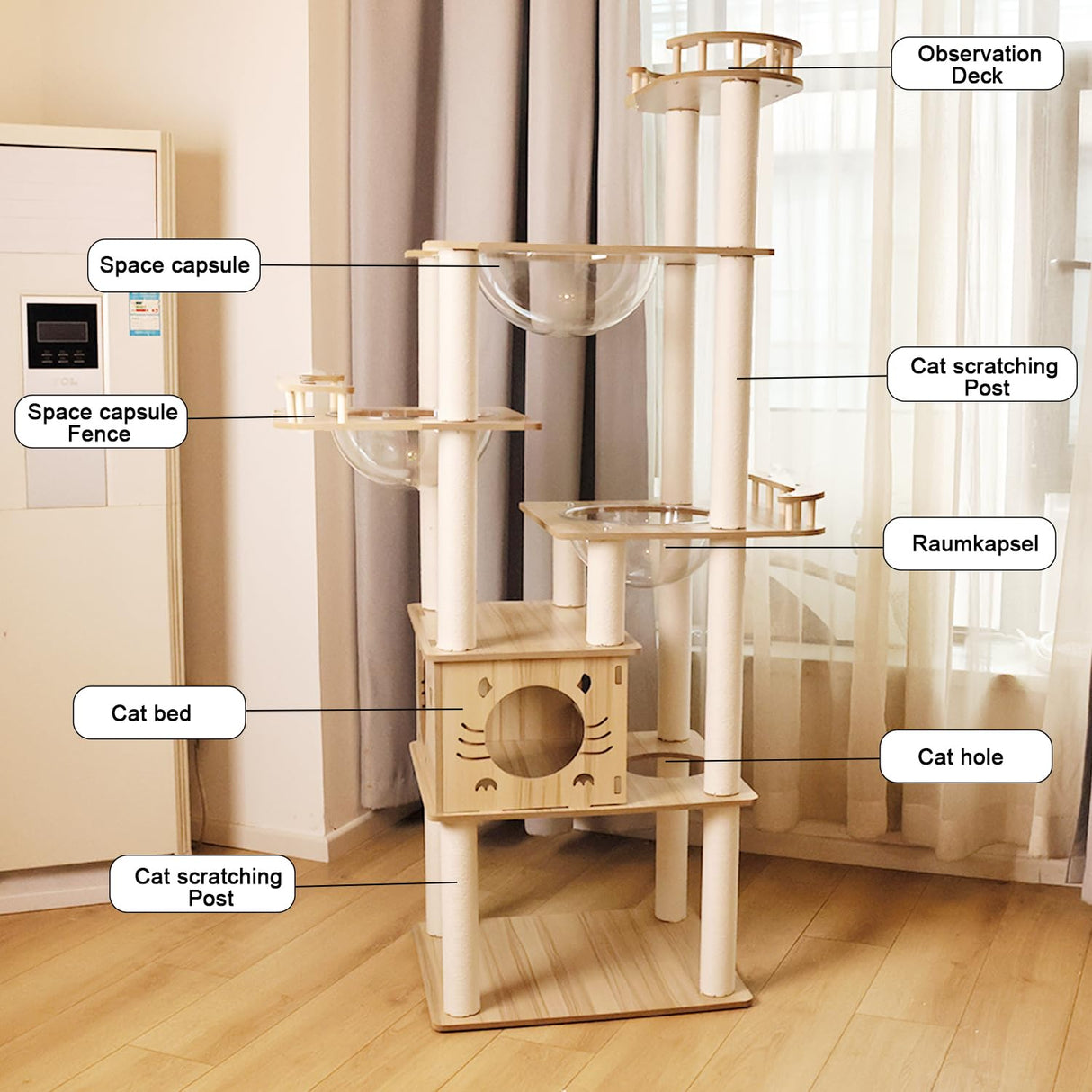 Yinanroa 73-Inch Cat Tower for Multiple Cats, Cat Tower for Large Cats, Slim, Stable, Freestanding, Popular,Prevents Cats from Falling, Space Saving, Wooden Cat Tower 20lb (8782) Yinanroa