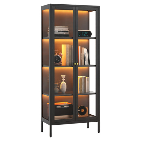 TIMELESS PIECES 66" H Glass Display Cabinet 4-Tier,Lighted Display case,Curio Cabinet with Glass Doors and Adjustable Shelves,Display Shelf for Collectibles,Living Room TIMELESS PIECES