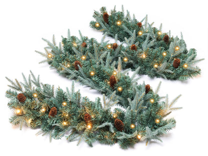 Somikis 9FT Christmas Garland, Battery Operated Pre-Lit Xmas Garland, w/LED Lights and Realistic Arctic Spruce Pine Cones, for Mantle Stair Railing Indoor Outdoor