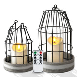Homemory Rustic Farmhouse Lantern Decor with Flameless Candle & Remote Timer, 2PCS Metal Candle Holder Home Decorations for Fireplace Mantle Kitchen Dining Table Living Room Homemory