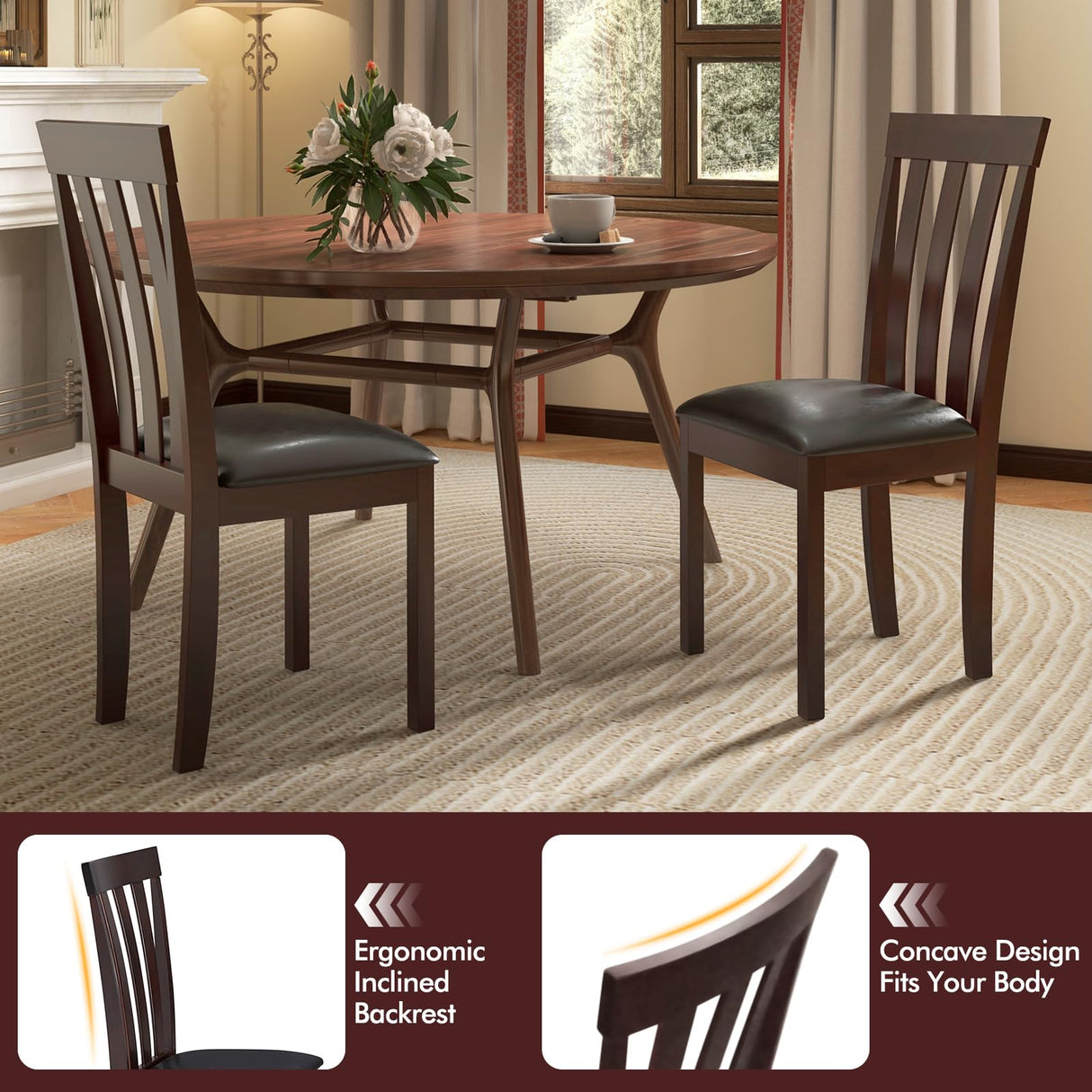 Giantex Wood Dining Chairs Set of 4, Upholstered Wooden Kitchen Chairs with Padded Seat & Rubber Wood Frame, Mid Century Dining Side Chairs for Kitchen, Dining Room, Restaurant, Espresso & Black Giantex