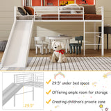 Giantex Twin Loft Bed with Slide, Metal Low Bunk Bed w/Safety Guardrails & Built-in Ladder, Toddler Bed Floor Frame for Boys & Girls, No Box Spring Needed (White) Giantex