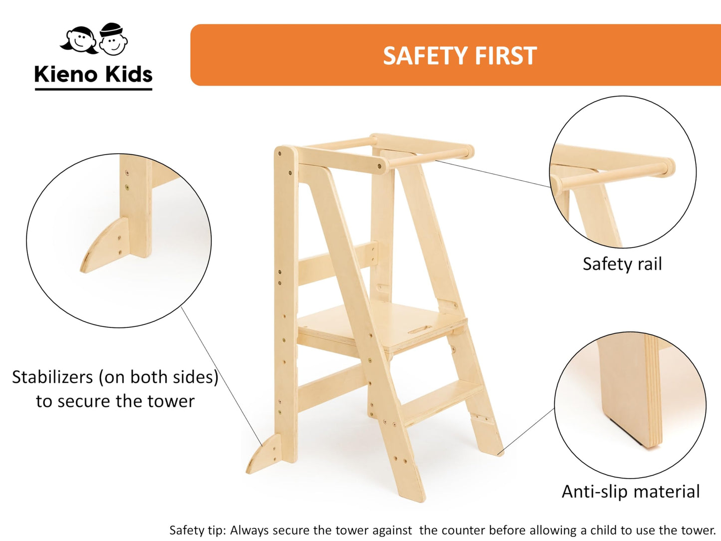 Foldable Kitchen Stool for Kids - Foldable Toddler Tower, Kitchen Stool for Toddlers, Toddler Standing Tower, Toddler Tower, Kids Stool (Wood Color)