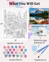 TOCARE Mountains Paint by Numbers Kit for Adults Nature,Adult Paint by Number Mountain Lake,Acrylic Adults' Paint-by-Number Kits Canvas 16x20Inch TOCARE