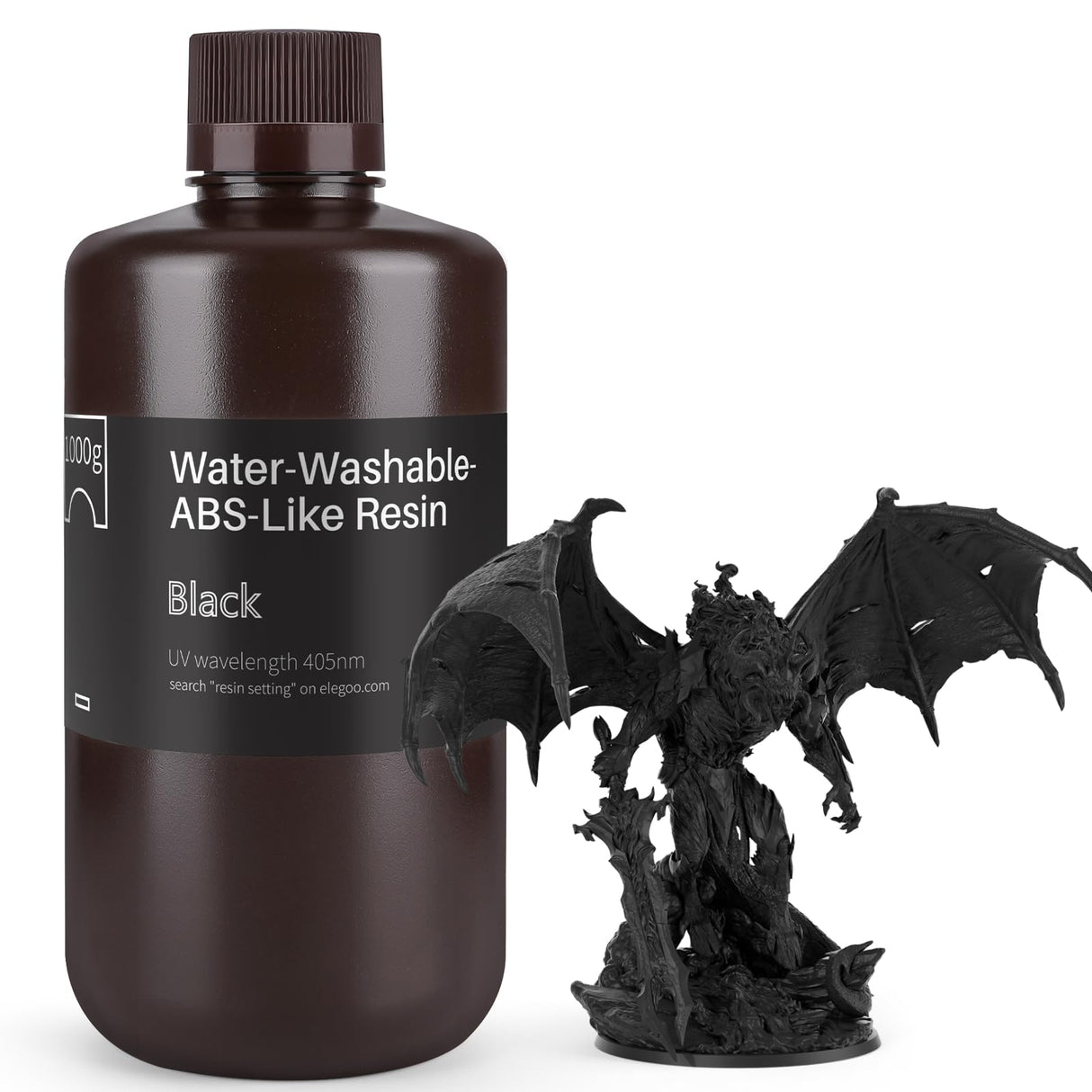 ELEGOO Water Washable ABS-Like Resin, 3D Printer Resin with High Toughness, Low Viscosity and High Precision, 405nm Rapid UV-Curing Photopolymer Resin, Black 1000g ELEGOO