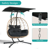 Double Egg Chair wth Stand Hammock Swing Chair Foldable Hanging Loveseat, Outdoor Hammock Egg Chair for Patio, Bedroom, Garden and Balcony (Black) VIXLON