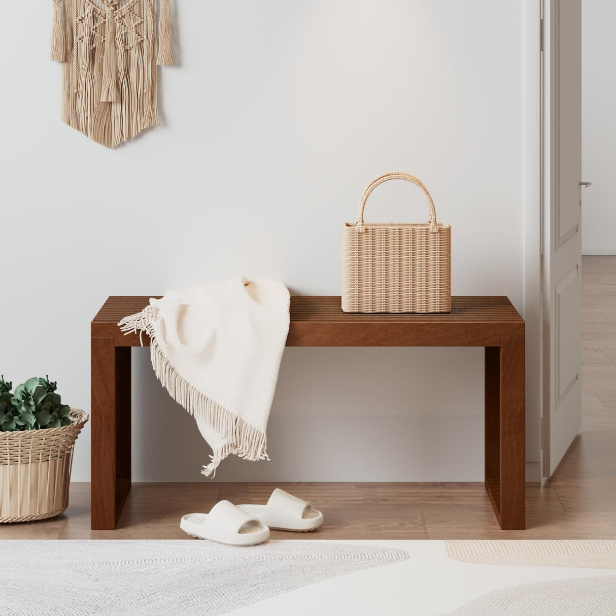 APRTAT Bamboo Dining Bench Indoor Long Entryway Shoe Rack Bench,Outdoor Modern Wood Benches 35 Inch Bamboo Bench for Living Room Hallway Bedroom Bathroom APRTAT