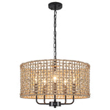 LASENCHOO 5 Lights Rattan Wicker Drum Chandeliers for Dining Room, Dia 19" Drum Pendant Light Fixture Hanging Boho Chandelier for Living Room Kitchen Entryway Hallway Bedroom, Height Adjustment LASENCHOO