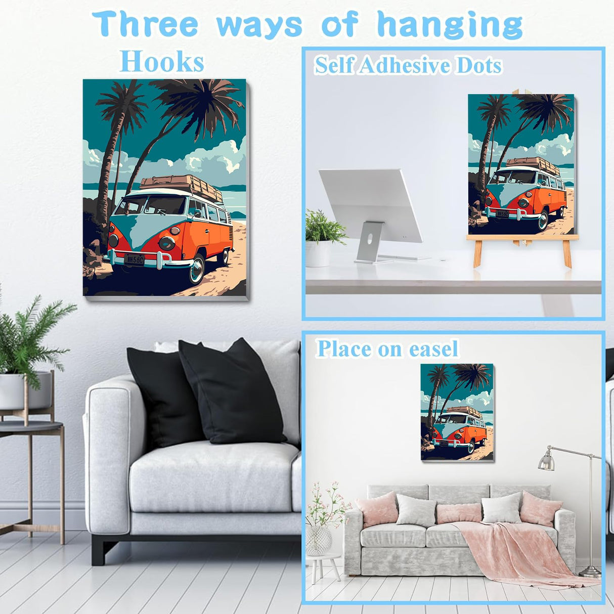 VIGEGU Paint by Numbers kit for Adults Beginner Framed - with Wooden Easel Gift Box,Paint by Numbers with Frame Beach Car DIY Adults' Paint-by-Number Kits for Wall Decor 12x16inch VIGEGU