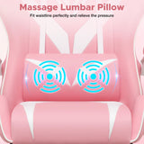 HOFFREE Pink Gaming Chair with Massage for Girls Cute Computer Gamer Chair with Footrest and Lumbar Support Reclining PC Game Chair with Headrest for Gaming Room HOFFREE