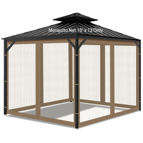 Gazebo Universal Replacement Mosquito Netting, 10' x 12' Outdoor Mesh Netting Screen 4-Panel Sidewall with Zipper for Patio Canopy Garden Porch Pergolas and Backyard, Khaki(Mosquito Net Only) aonear