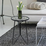 LIFFY Outdoor Side Table,12" Indoor Outdoor Round Glass Tabletop Accent Table with Metal Frame, Decorative Plant Stand & End Table for Patio, Garden, Yard, Kitchen, Porch LIFFY