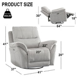 INZOY Glider Recliner Nursery Chair, Power Recliner Swivel Glider, Fabric Electric Swivel Recliner Rocker with Overstuffed Backrest, Power Recliner Chair Reclining Sofa for Living Room, Light Grey INZOY