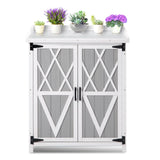 Outdoor Potting Bench with Metal Work Top,Waterproof Garden Storage Cabinet, Wooden Garden Work Bench with Adjustablev Shelves & Double Doors for Backyard, Patio, Lawn Gardening,White Grey PeacefulHues