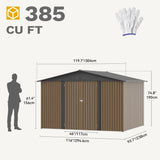 DWVO 10x8FT Outdoor Storage Shed, Spacious Metal Tool Shed with Lockable Doors & Ventilation for Patio, Lawn, and Backyard, Ideal for Storing Garden Equipment, Lawnmowers, and Bicycles, Brown DWVO