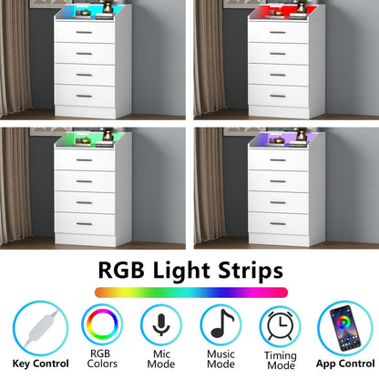 4 Drawer Dresser for bedroom with LED Light, Modern Dresser with Power Outlet, White Dressers with Open Storage Cubby, Chest of Drawers Storage Organizer for Bedroom, Hallway, Living Room(White)…