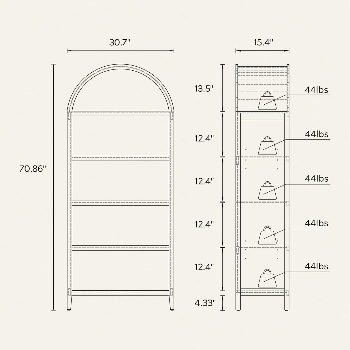 MoomJiee 71" Tall Arched Bookshelf, 5-Tier Farmhouse Large Open Display Cabinet, 71" Modern Wood Bookcase with Adjustable Shelves Organizer Rack Large Kitchen Pantry Storage Cabinet Natural Oak MoomJiee